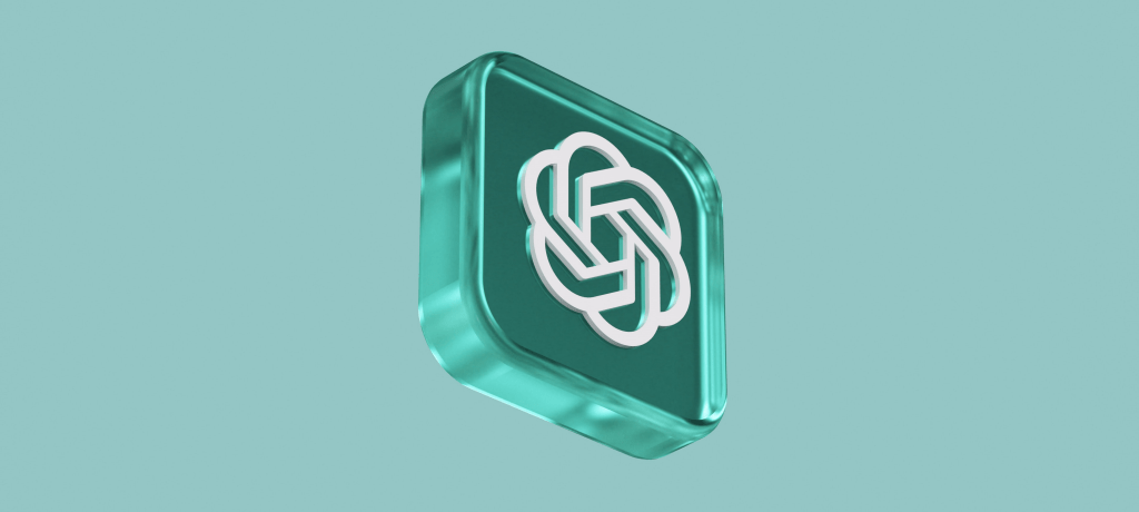 white knot AI icon in translucent green square tile floating in front of pastel green background
